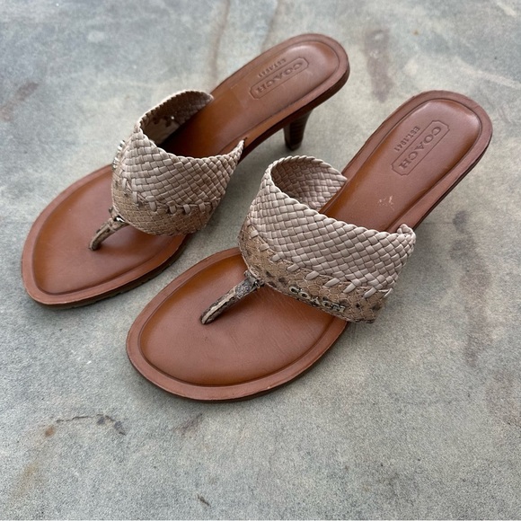 Coach Shaw Leather Woven Heeled Slide Snake Print Sandals Size 6.5 NWOB - Picture 1 of 10